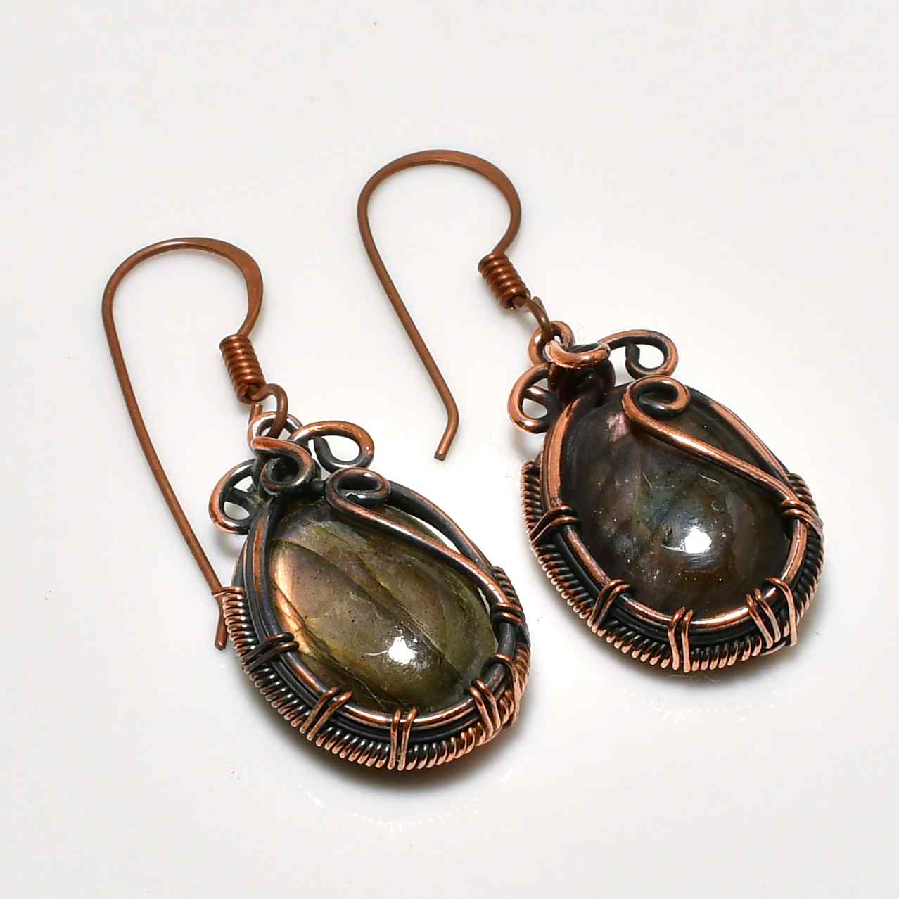 Aurora’s Veil – Labradorite Copper Earrings