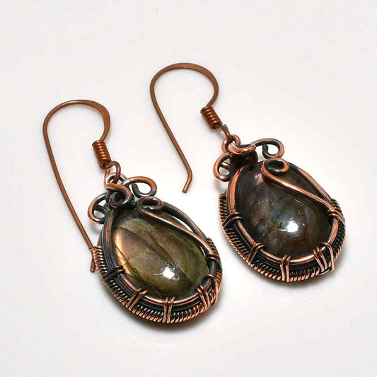 Aurora’s Veil – Labradorite Copper Earrings