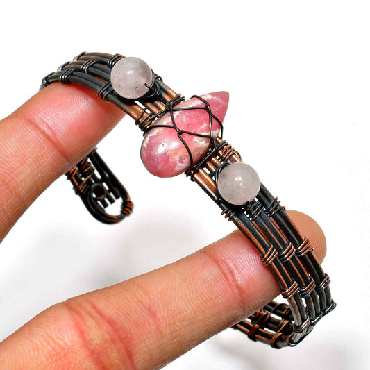 Luna’s Harmony – Rhodonite & Moonstone Copper Bracelet