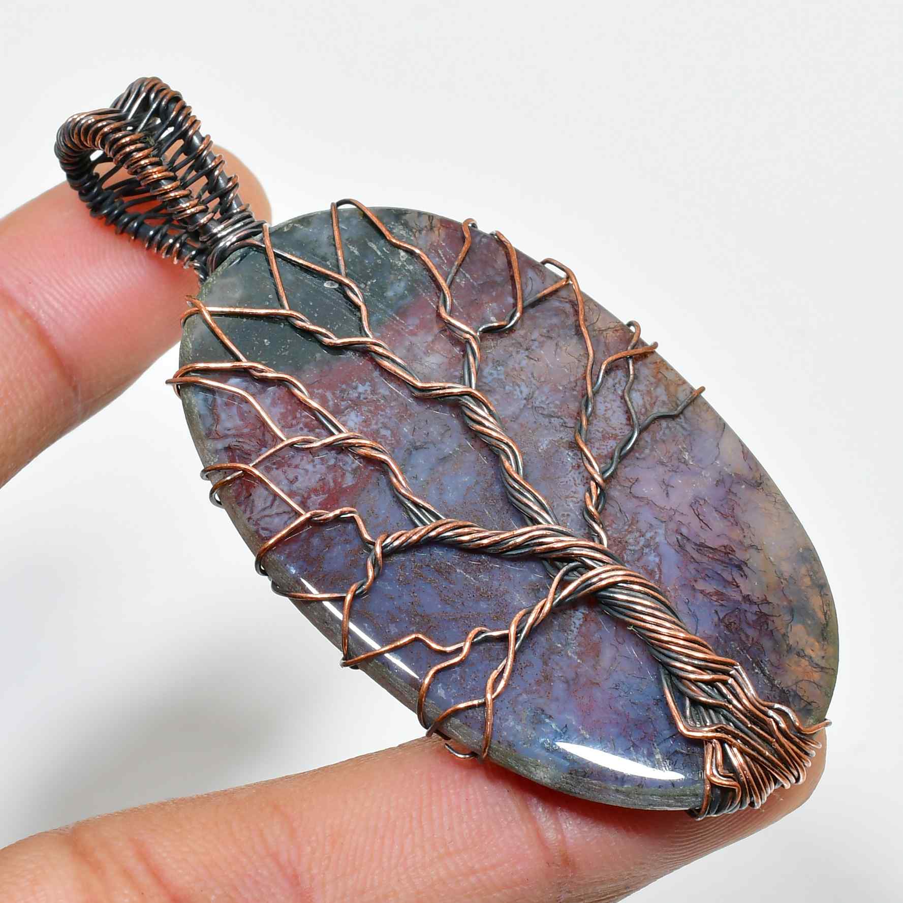 Ezra’s Veil – Oxidized Copper Agate Pendant