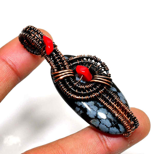 ShadowFlake – Copper-Wrapped Black Snowflake Obsidian Pendant