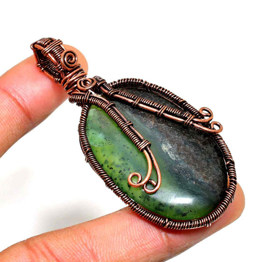 Gaia’s Harmony – Jade & Copper Wire Pendant
