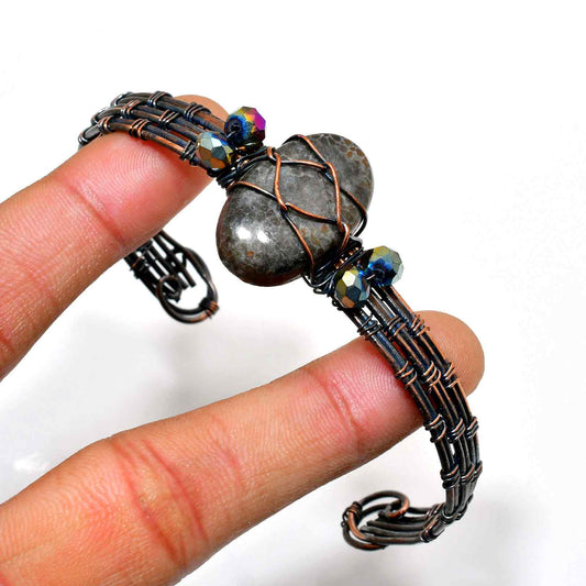 Moonlit Embrace – Hand-Wrapped Copper & Stone Bracelet