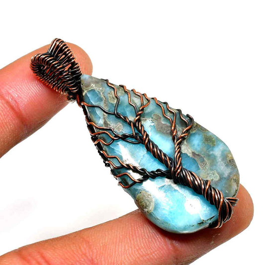 Tranquil Cascade – Aquamarine Copper Pendant