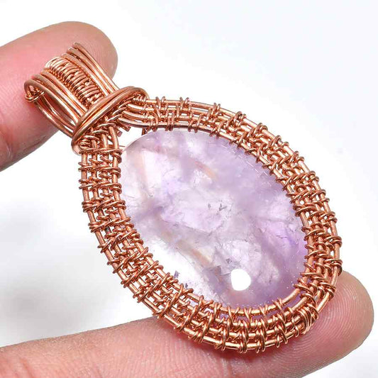 Ezra’s Veil – Amethyst & Copper Wire Pendant
