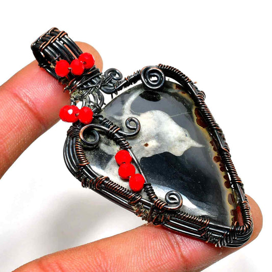 Emberheart – Copper-Wrapped Black Agate Pendant
