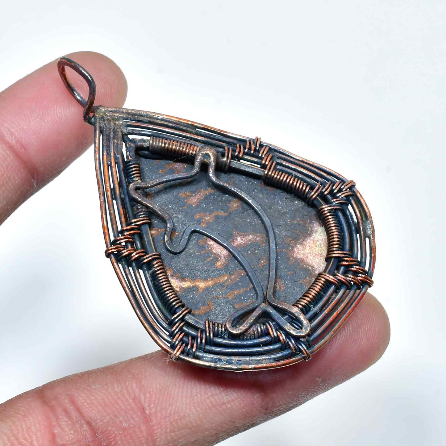 Ocean's Whisper – Copper-Wrapped Natural Stone Pendant