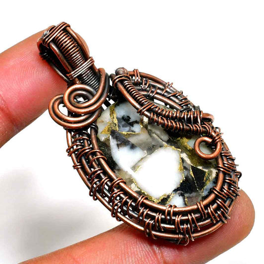 Equinox Embrace – Oxidized Copper Black & White Stone Pendant