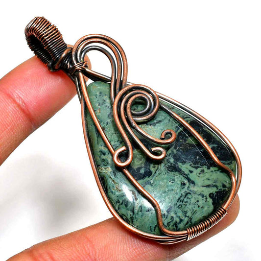 Gaia’s Whisper – Green Stone Copper Pendant