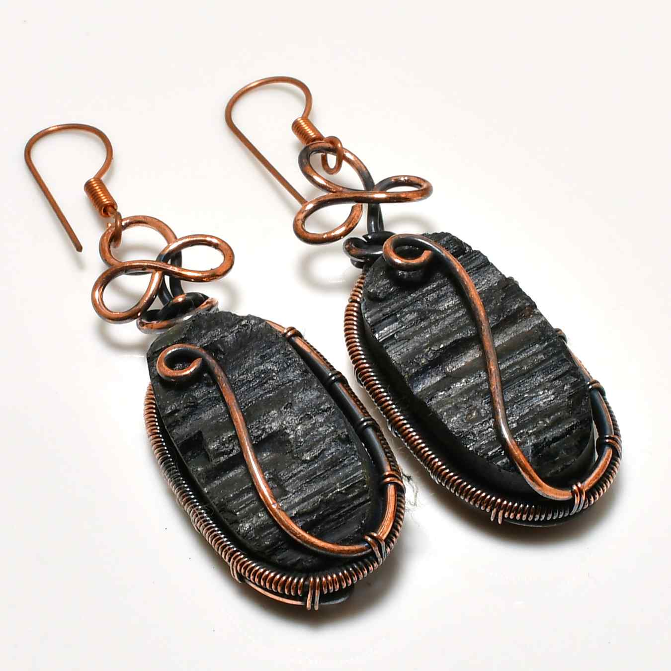 Gaia’s Shield – Black Tourmaline Copper Earrings