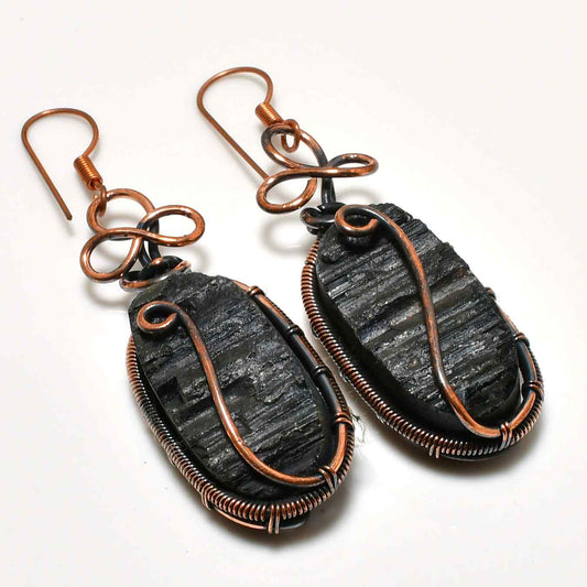 Gaia’s Shield – Black Tourmaline Copper Earrings