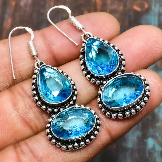 Azure Bliss – Blue Topaz Silver Filigree Earrings