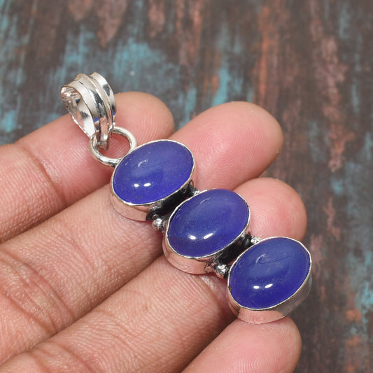 Azure Harmony – Triple Blue Gemstone Silver Pendant