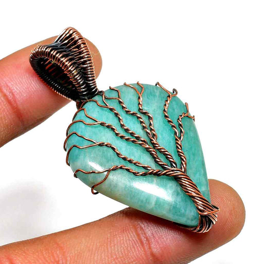 Serenity Grove – Amazonite Tree of Life Copper Pendant