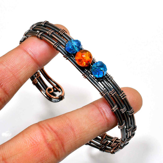 Cobalt Ember – Wire-Wrapped Crystal Bracelet