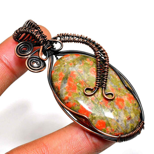 Earth’s Harmony – Unakite Copper Wire Pendant