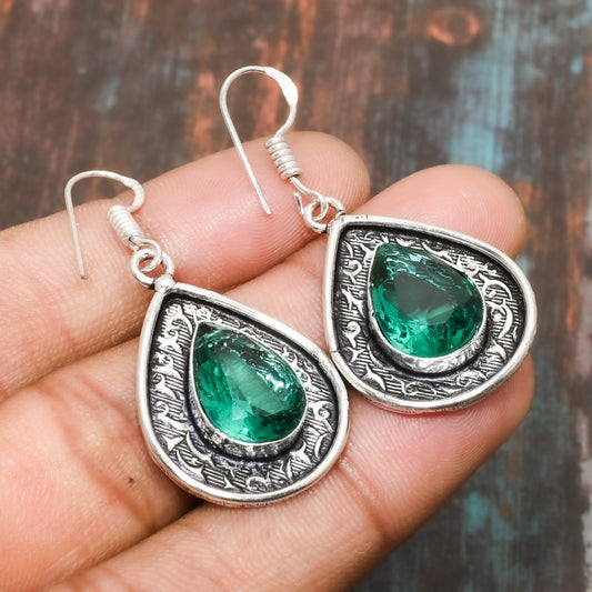 Aurora’s Charm – Emerald Silver Earrings