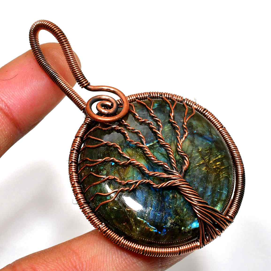 Gaia’s Radiance – Labradorite Copper Tree Pendant