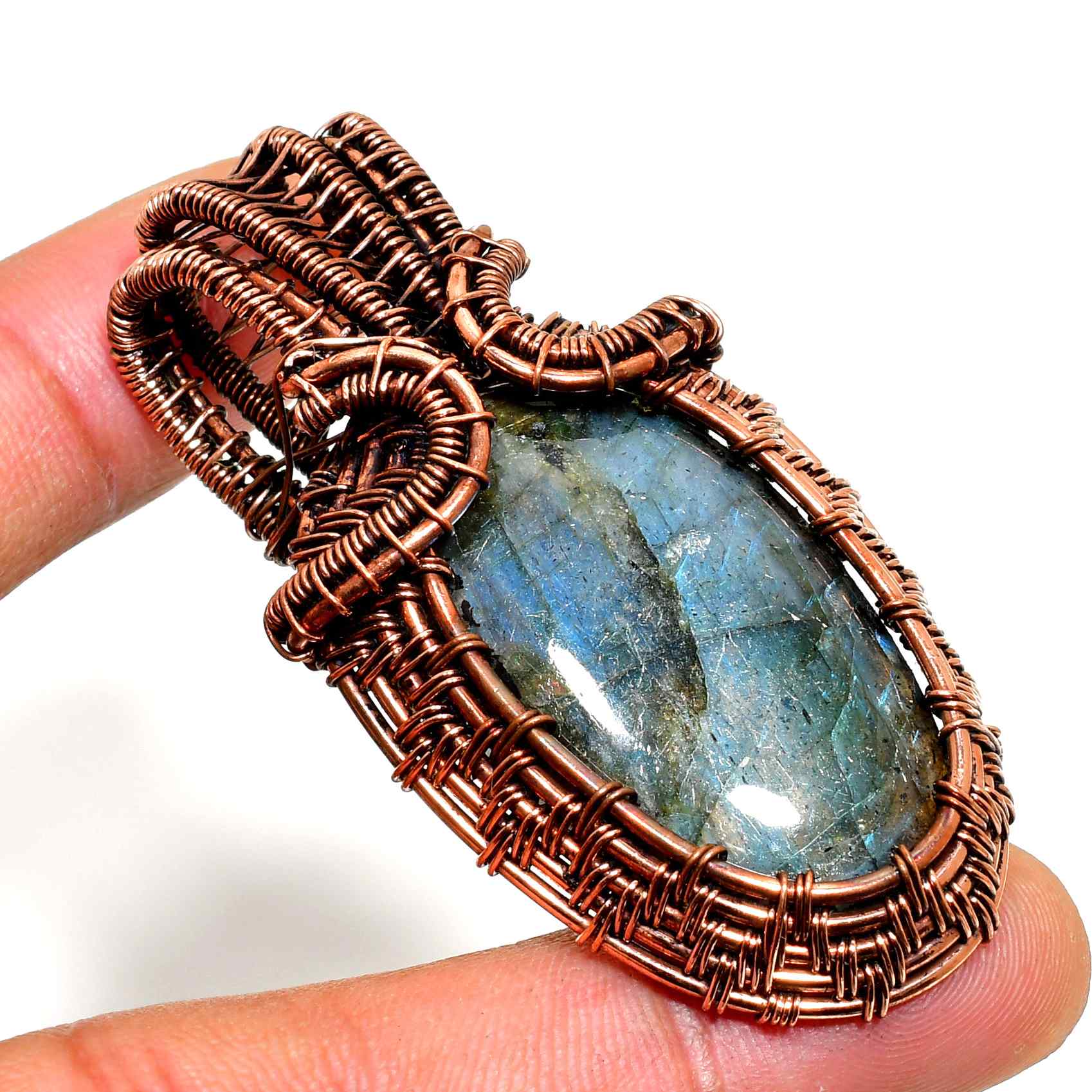 Selene’s Light – Copper-Wrapped Labradorite Pendant