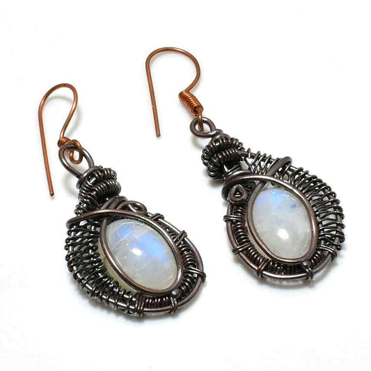 Luna’s Embrace – Moonstone & Oxidized Copper Earrings