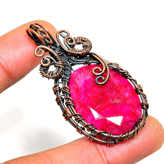 Crimson Whisper – Ruby & Oxidized Copper Pendant