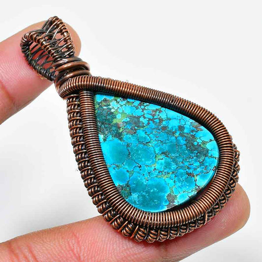 Tranquil Tide – Copper-Wrapped Turquoise Pendant