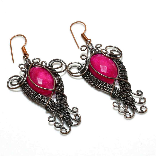 Petals of Passion – Hand-Wrapped Pink Gemstone Earrings