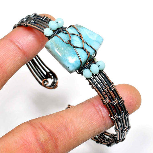 Serenity Wave – Larimar & Oxidized Copper Bracelet