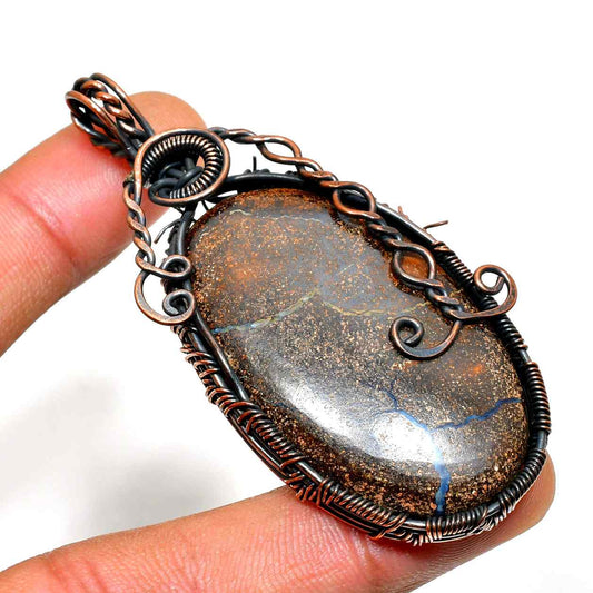 Ezra’s Veil – Agate & Oxidized Copper Wire Pendant