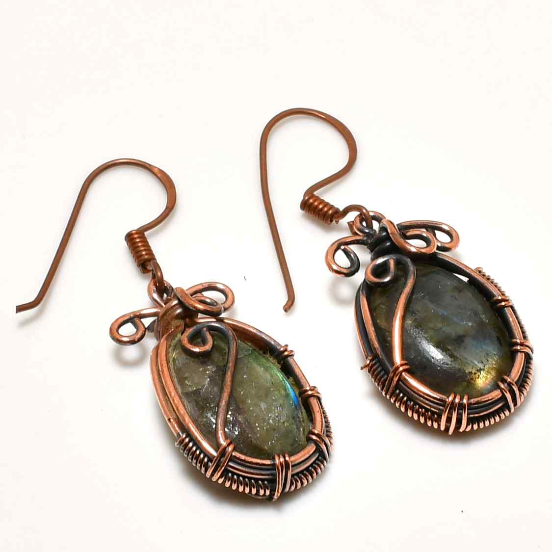 Selene’s Glow – Labradorite & Oxidized Copper Earrings