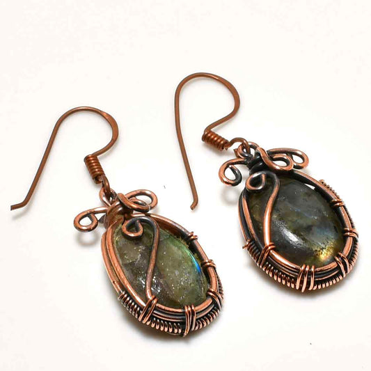 Selene’s Glow – Labradorite & Oxidized Copper Earrings