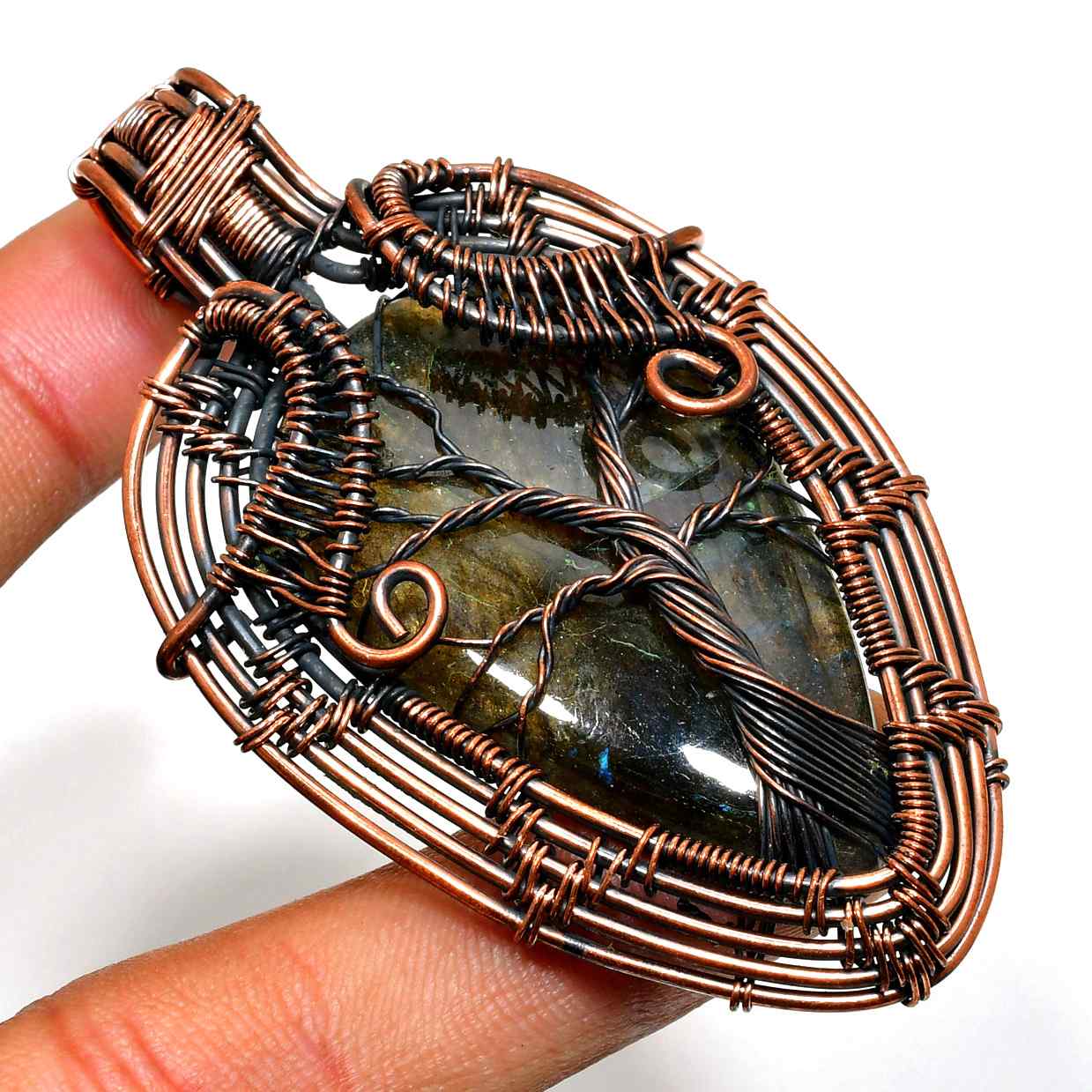 Aurora’s Shield – Labradorite Copper Pendant