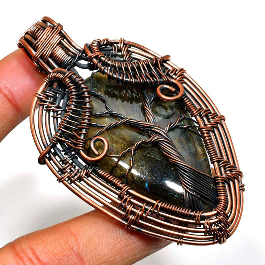 Aurora’s Shield – Labradorite Copper Pendant