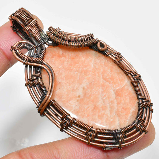 Sunset Harmony – Peach Moonstone Copper Pendant