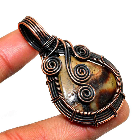 Gaia’s Spiral – Copper-Wrapped Stone Pendant