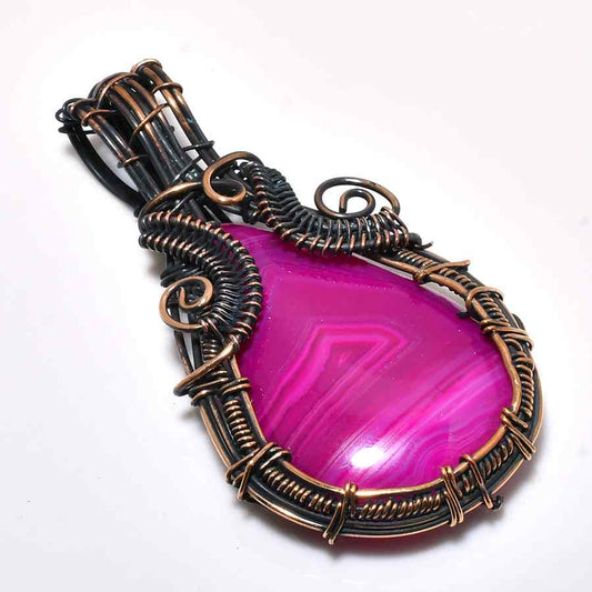 Magenta Muse – Oxidized Copper Agate Pendant