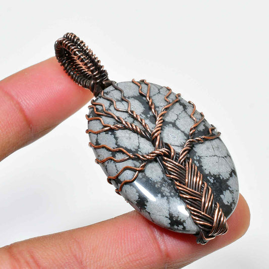 Gaia’s Harmony – Snowflake Obsidian Tree of Life Pendant