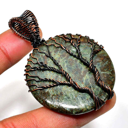Ember’s Embrace – Moss Agate Tree of Life Copper Pendant