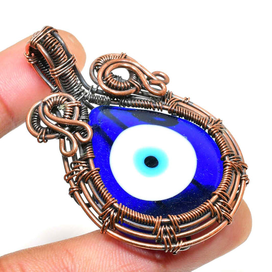 Azura’s Sentinel – Blue Glass & Copper Pendant