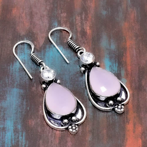 Harmony’s Embrace – Rose Quartz Silver Earrings