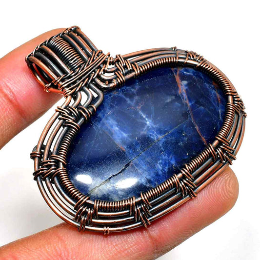 Tranquil Wisdom – Copper-Wrapped Sodalite Pendant