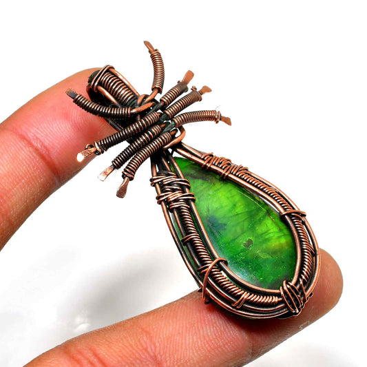 Ember’s Embrace – Green Gemstone Copper Pendant