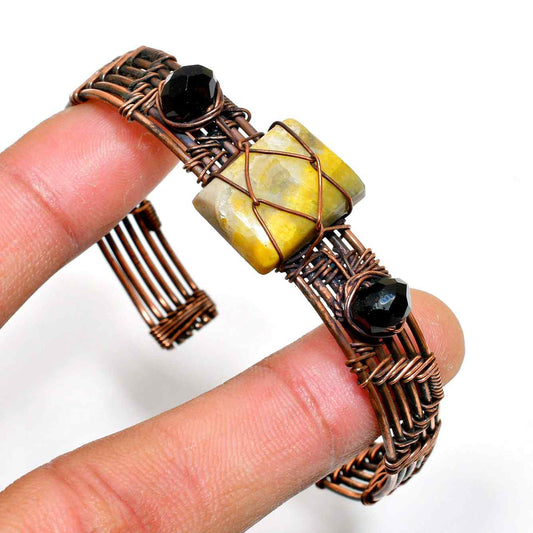 Auric Guardian – Yellow Stone & Onyx Copper Bracelet