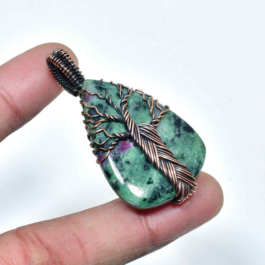 Gaia’s Embrace – Zoisite Copper Tree of Life Pendant