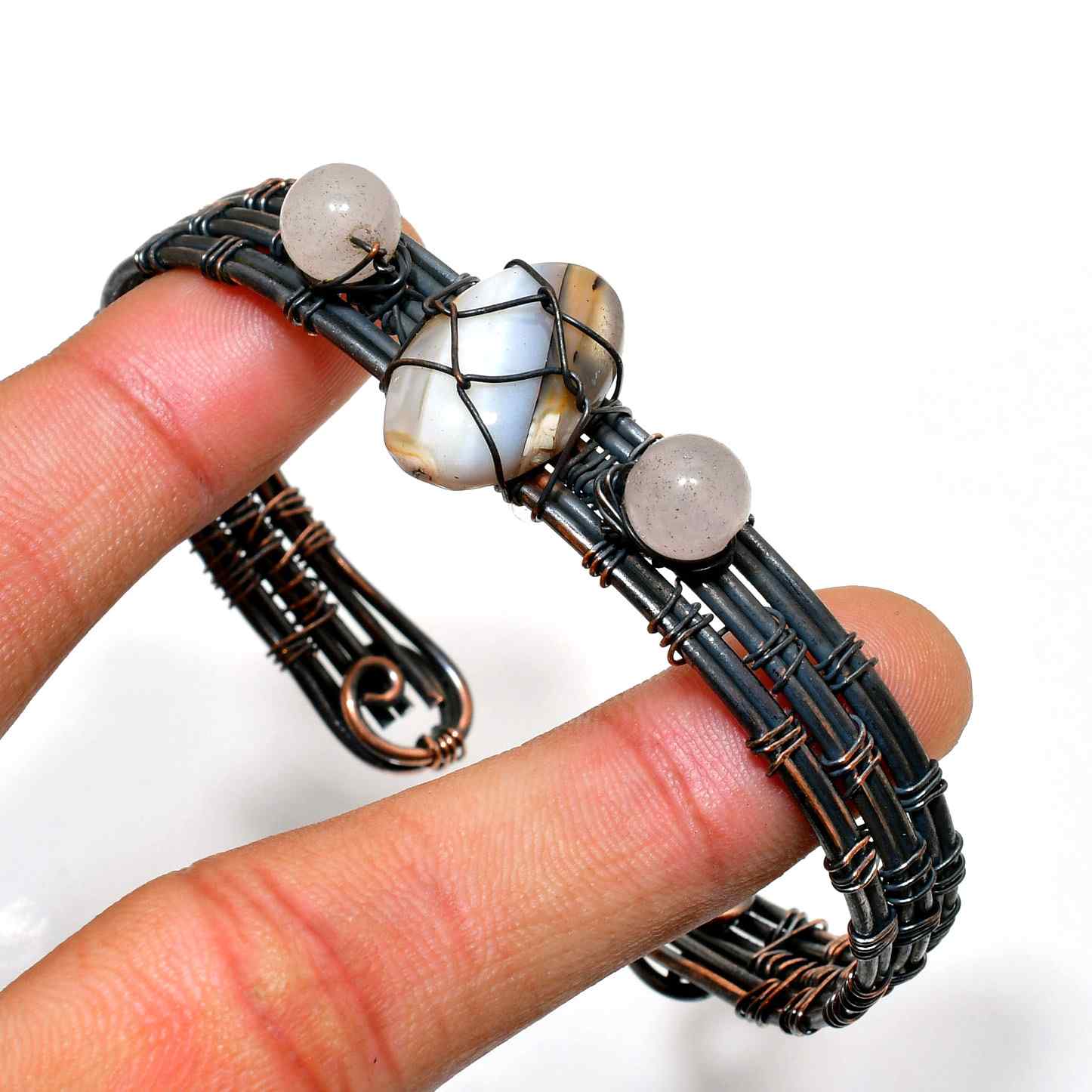 Grounded Grace – Agate & Oxidized Copper Bracelet