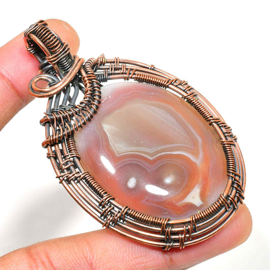 Starlit Aura – Vintage Copper-Wrapped Agate Pendant