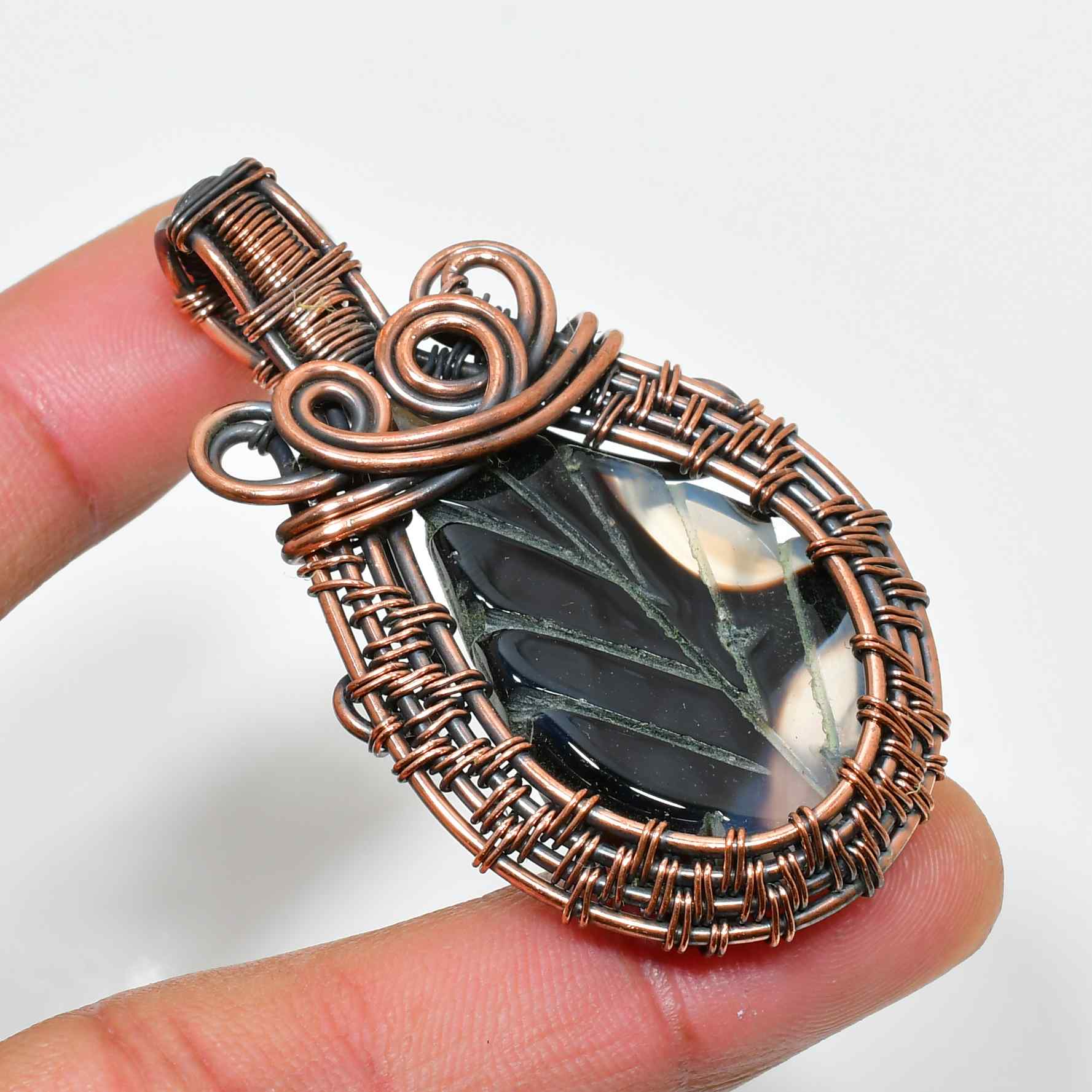 Gaia’s Shield – Black Agate Copper Pendant