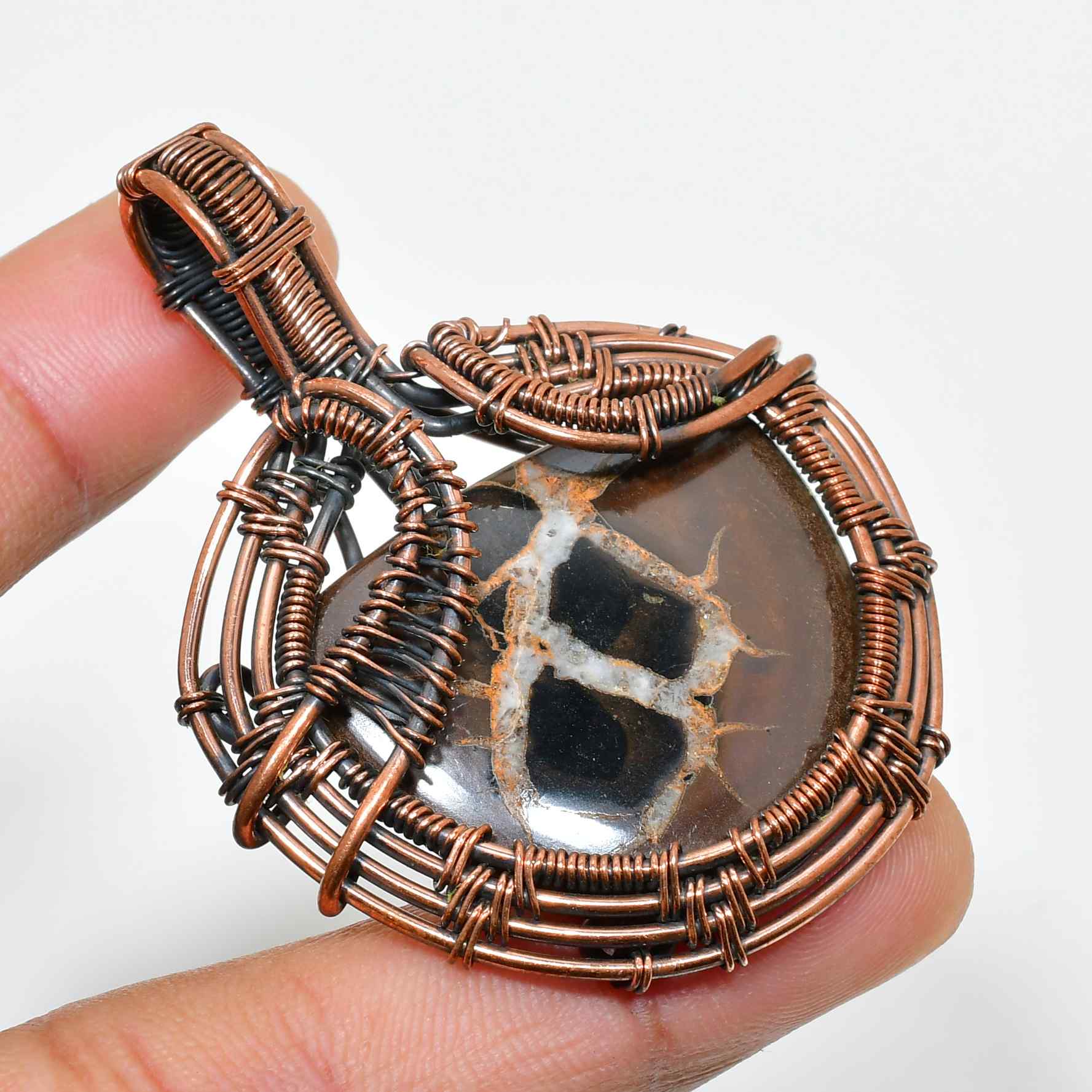 Earth’s Embrace – Black Agate Copper Pendant