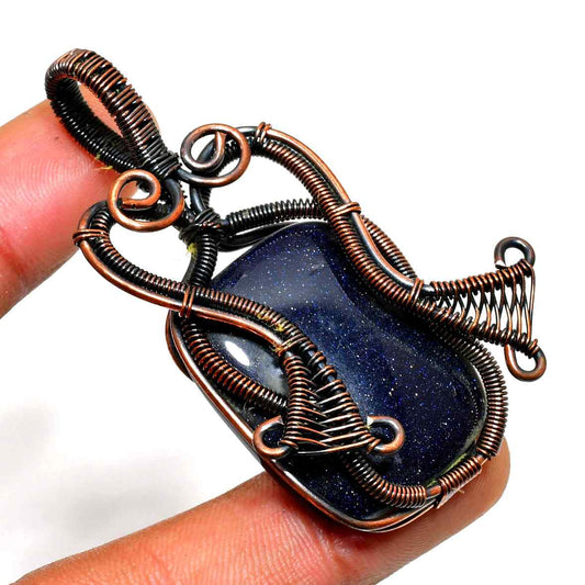 Celestial Night – Blue Goldstone Copper Pendant
