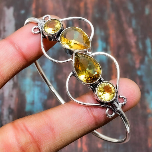 Celestial Glow – Citrine & Silver Bangle